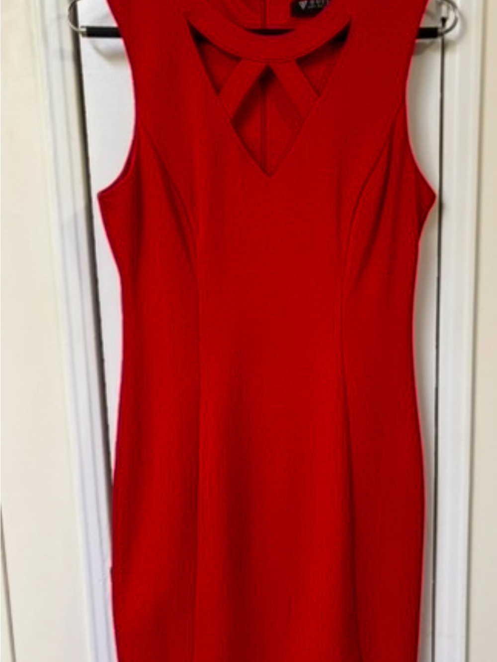 Guess Crimson Sleeveless Midi Dress with Cutout Neckline